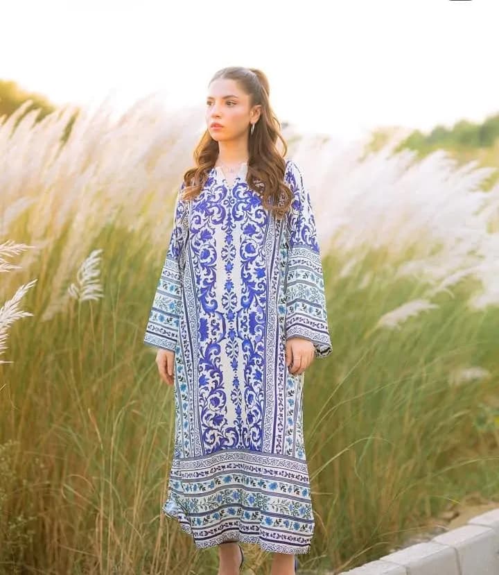 2 Pcs Women's Stitched Lawn Printed Shirt And Trouser