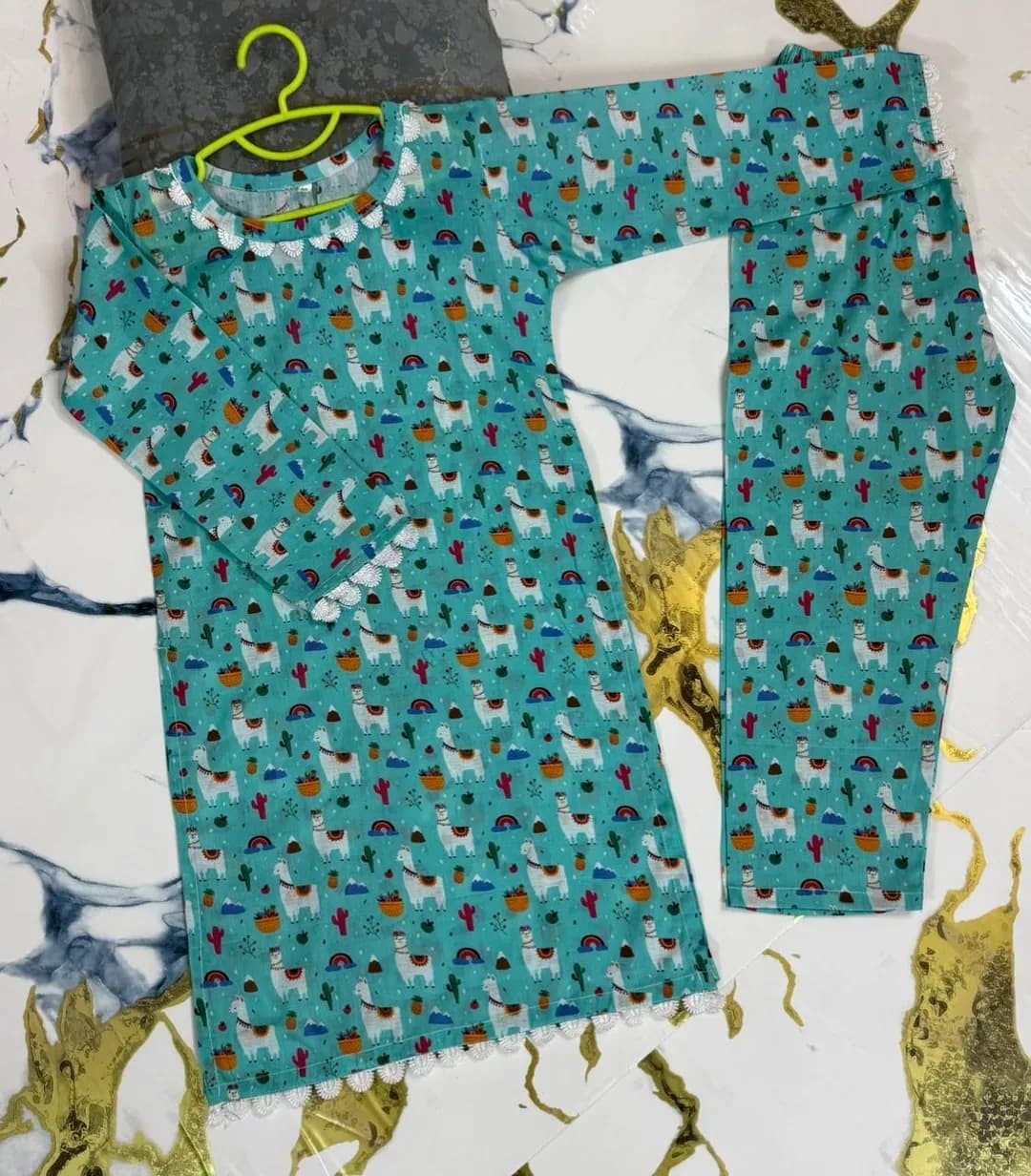 Kids Bakra Eid Printed Lawn Suit 2pcs Turquoise Floral