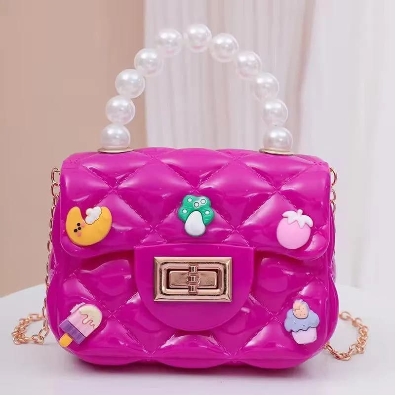 Pink Mini Crossbody Bag with Pearl Handle & Dessert Charm