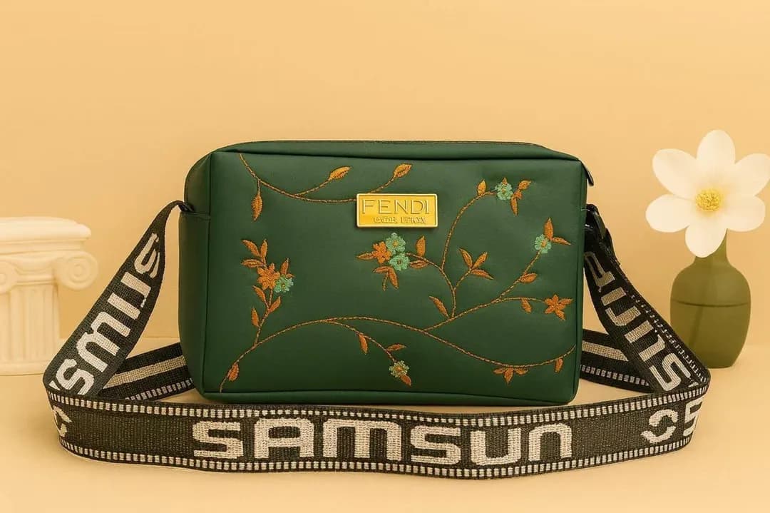 Green Embroidered Leather Crossbody Bag for Girls