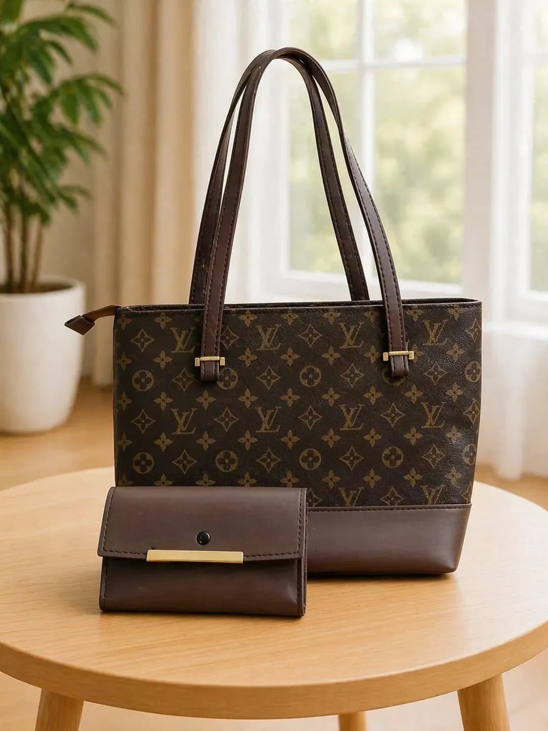 Brown Leather Handbag Set for Women