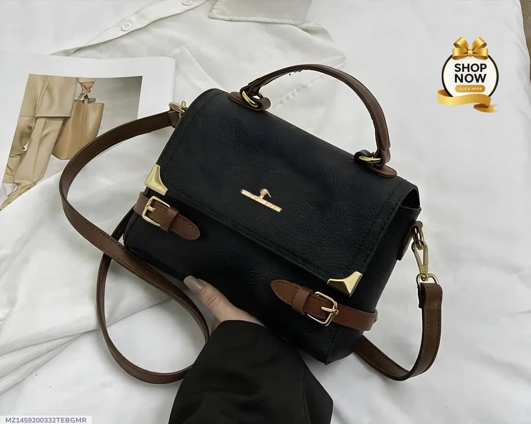 Black Rexine Crossbody Bag for Girls 9x4x6"