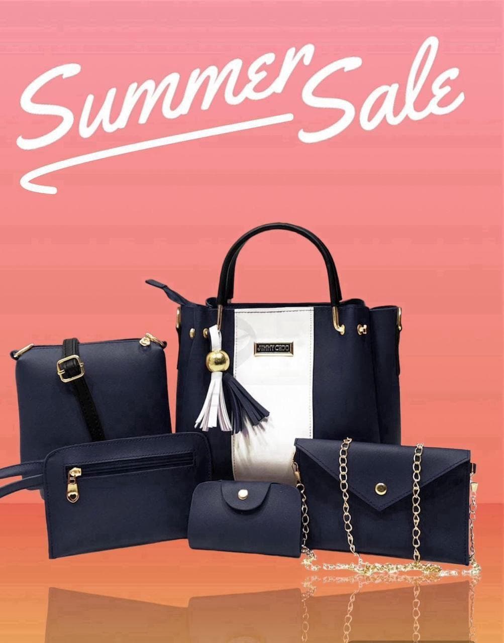 Premium Leather Handbag Set for Women Navy Blue 5-Piece