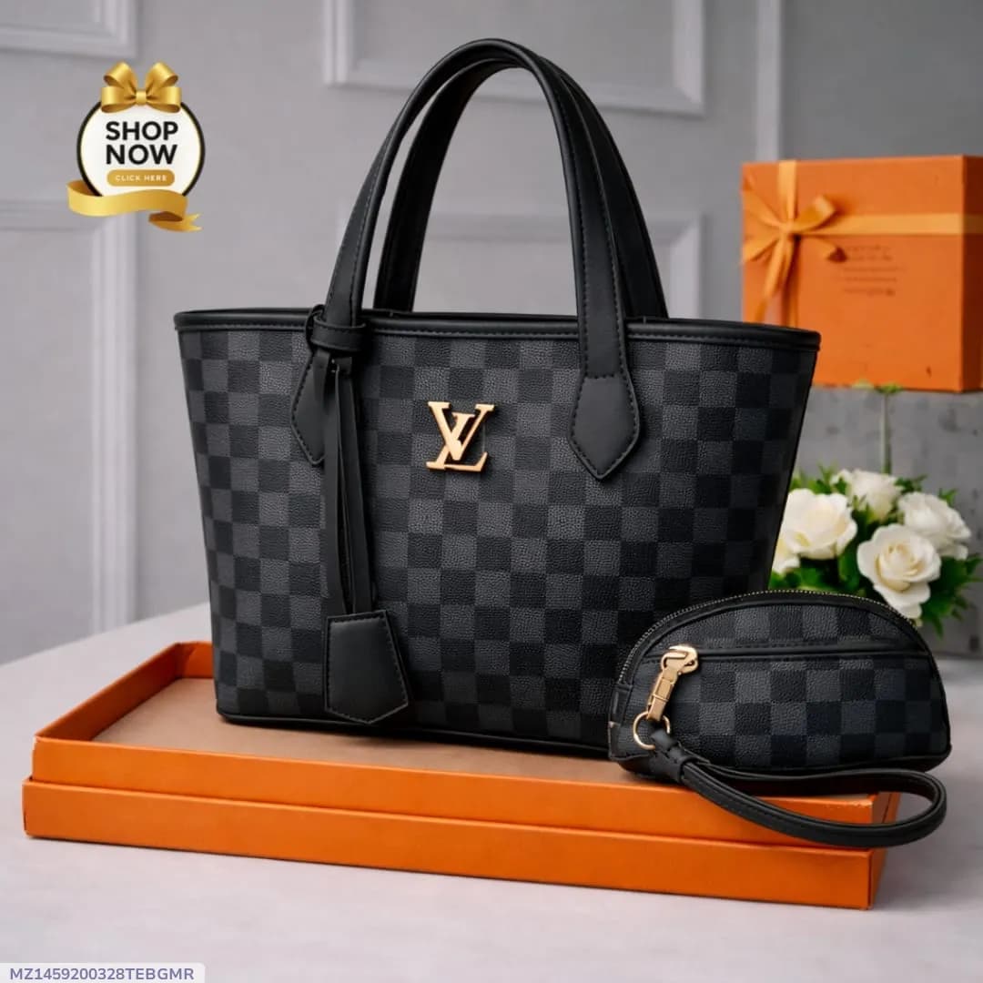 Women's Printed Rexine Hand Bag Set Black Brown Off White