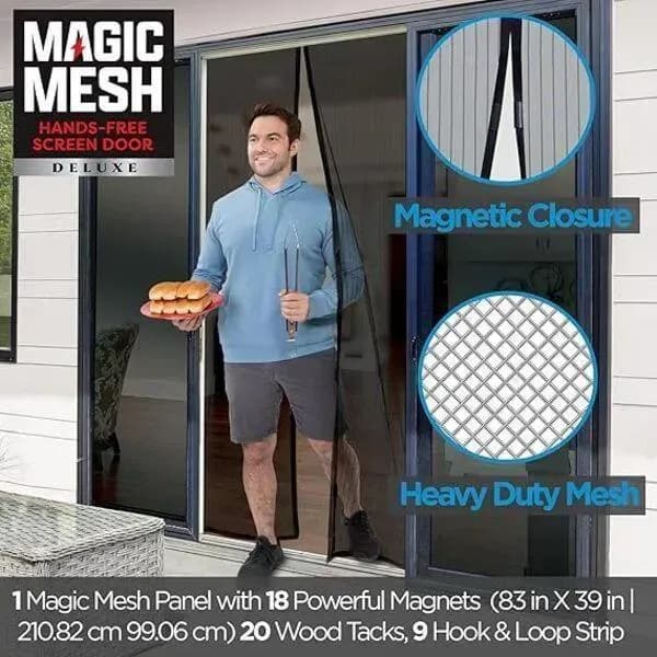 Magic Mesh Magnetic Screen Door Curtain Black Heavy Duty