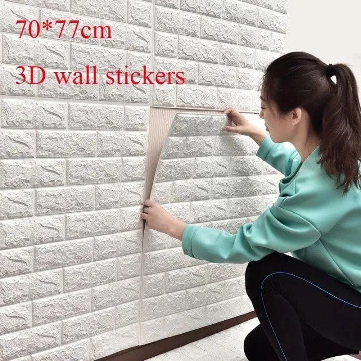 3D Brick Wall Stickers 70x77cm White Waterproof
