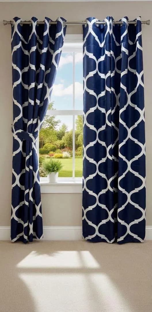 Blue White Geometric Curtains for Living Room 100"