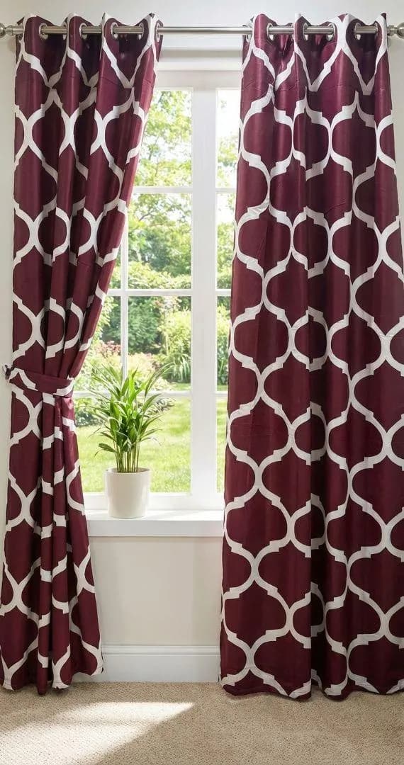 Maroon Geometric Curtains 100" Cotton Salonica