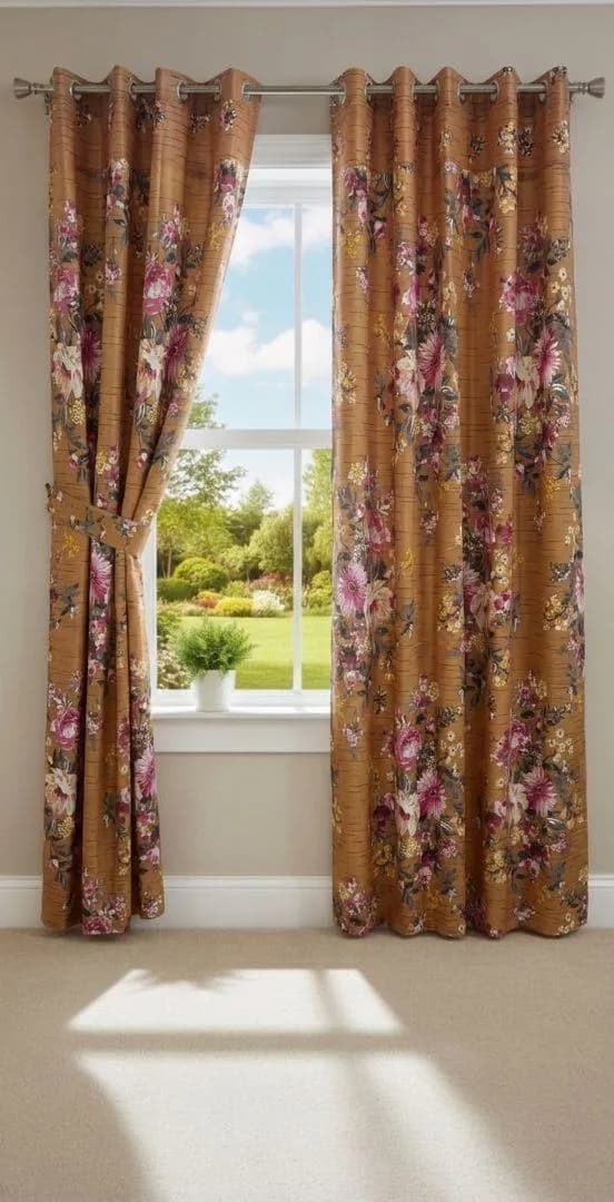 Mustard Floral Curtains 100x60 Cotton Salonica Pakistan