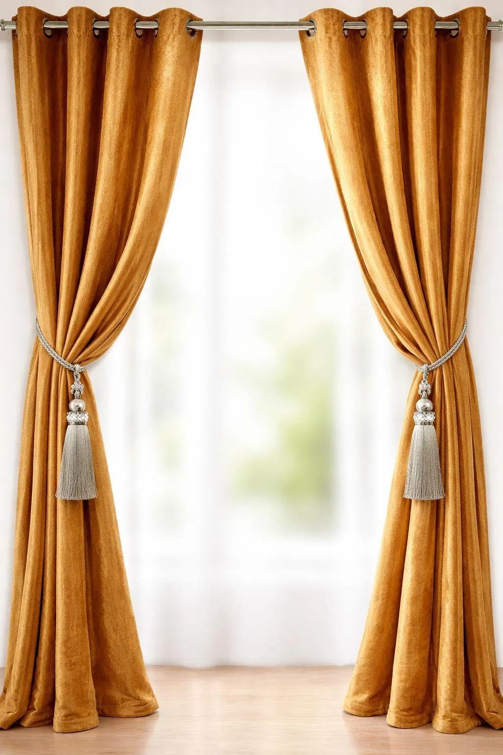 Golden Velvet Curtains 86x60 Inch 2 Pcs