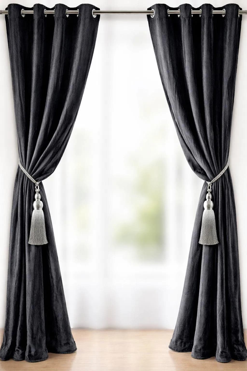 Black Velvet Curtains 86x60 Inch 2 Pcs