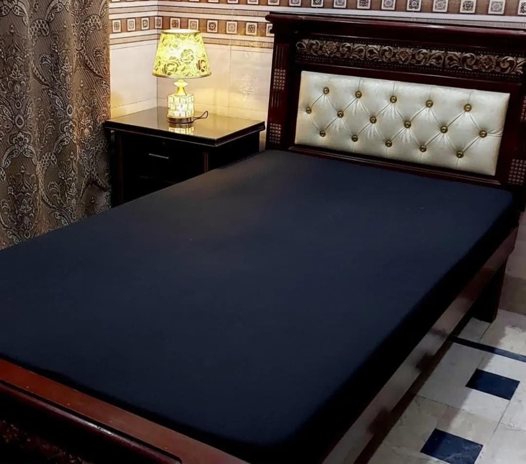Premium Waterproof Terry Cotton Mattress Cover Black Single Bed