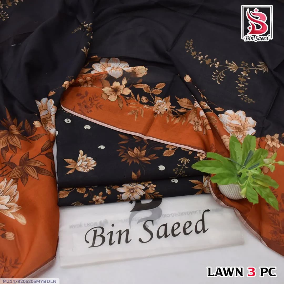 3 Pcs Women's Unstitched Digital Print Suit