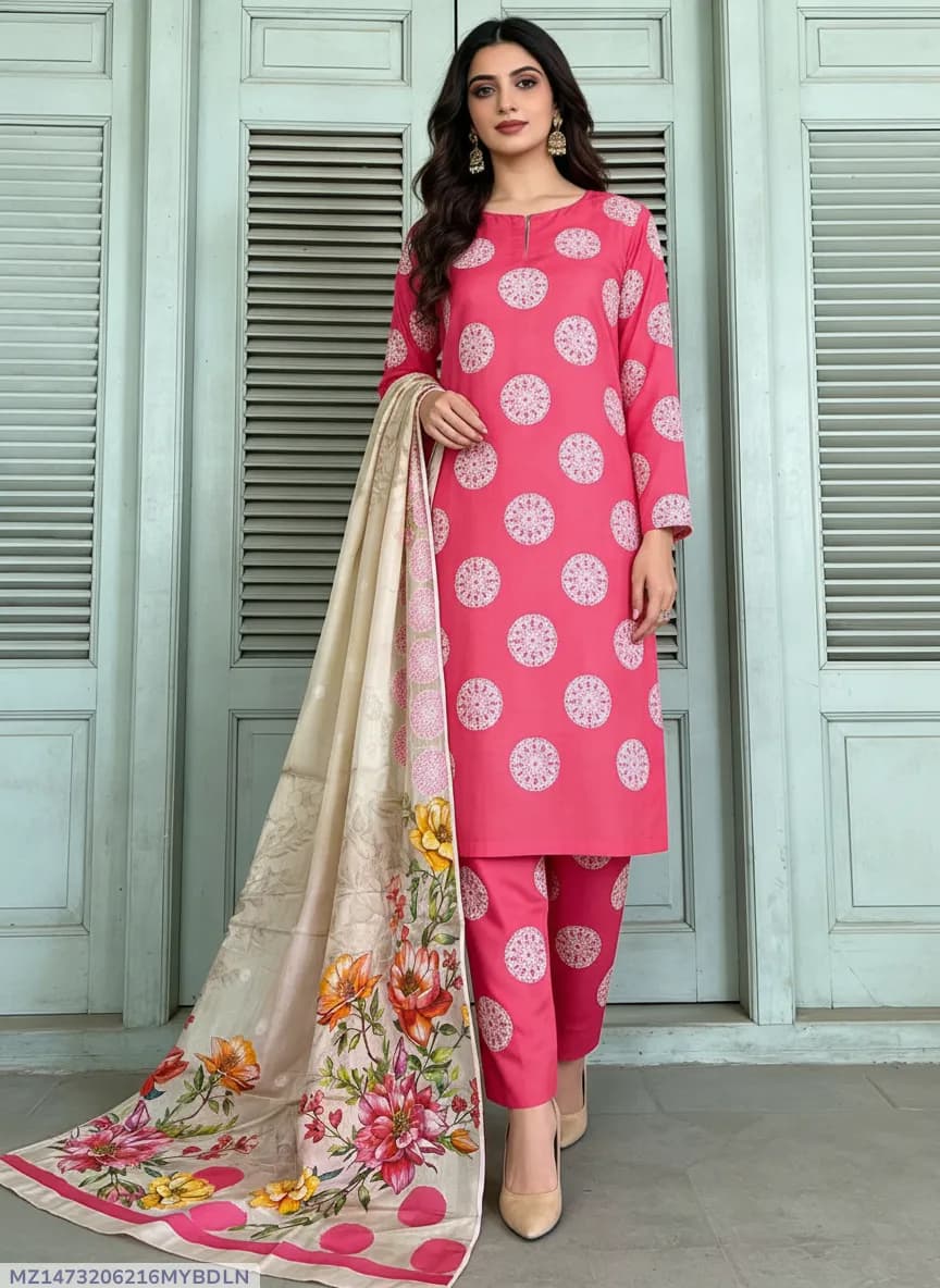Stylish 3 Pcs Women's Unstitched Digital Print Suit