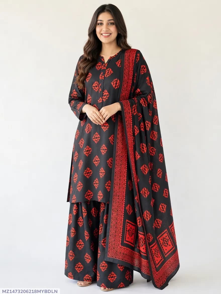 Stylish 3 Pcs Women's Unstitched Digital Print Suit