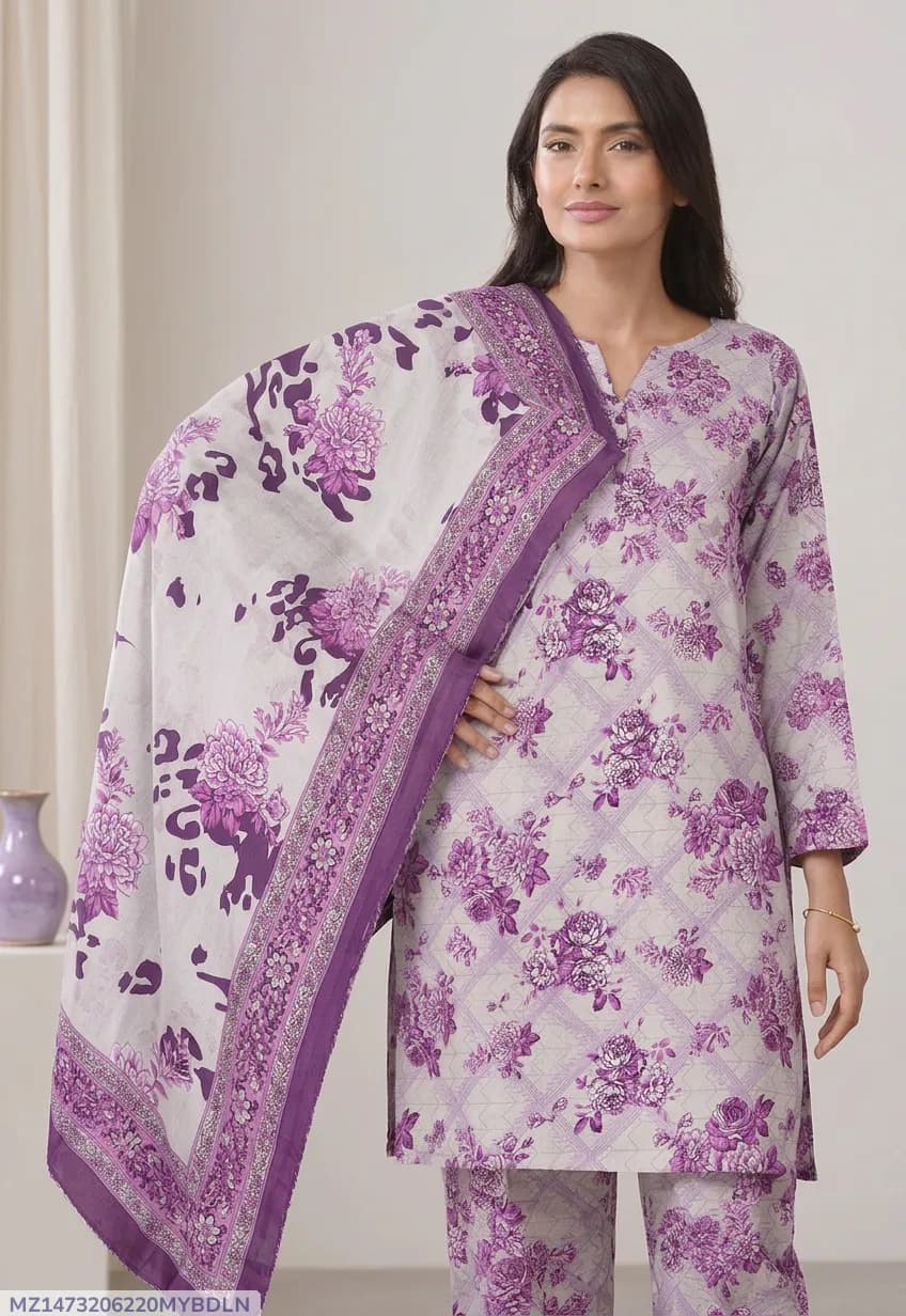 Stylish 3 Pcs Women's Unstitched Digital Print Suit