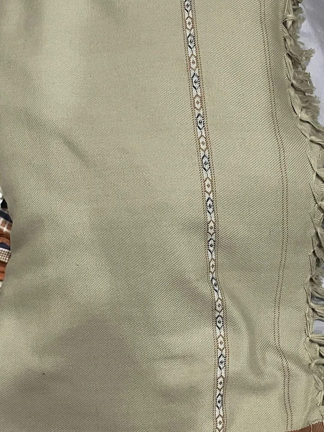 Men's Wool Shawl Green Fringed Warm Pakistan