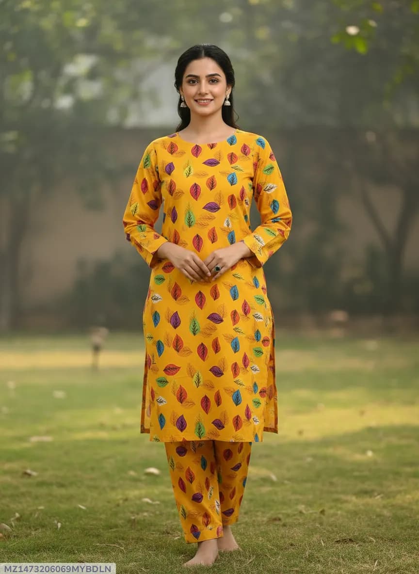 Stylish 2 Pcs Women's Unstitched Printed Suit