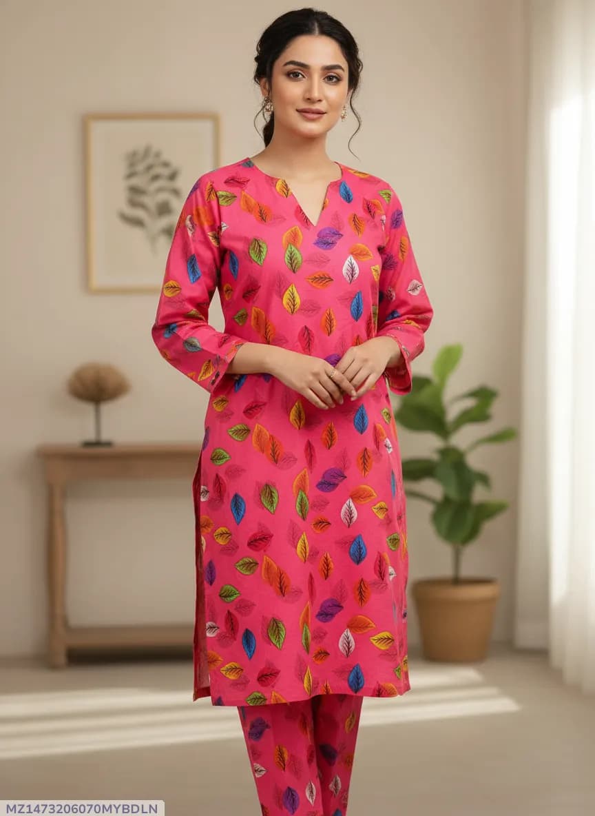 Stylish 2 Pcs Women's Unstitched Printed Suit