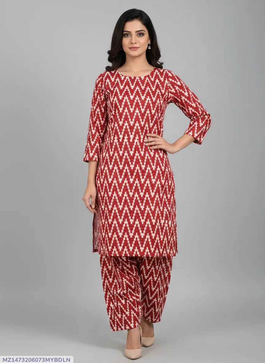 Stylish 2 Pcs Women's Unstitched Printed Suit