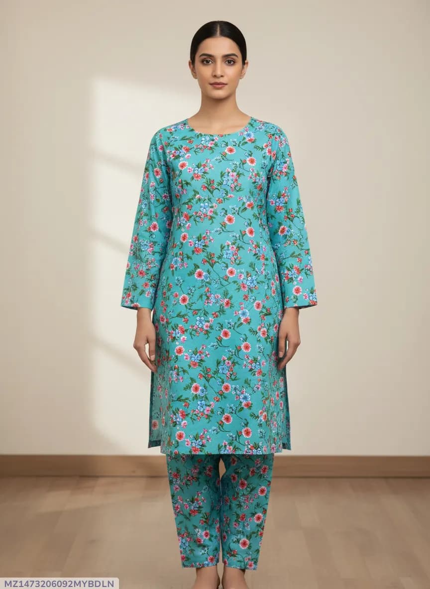 Stylish 2 Pcs Women's Unstitched Printed Suit
