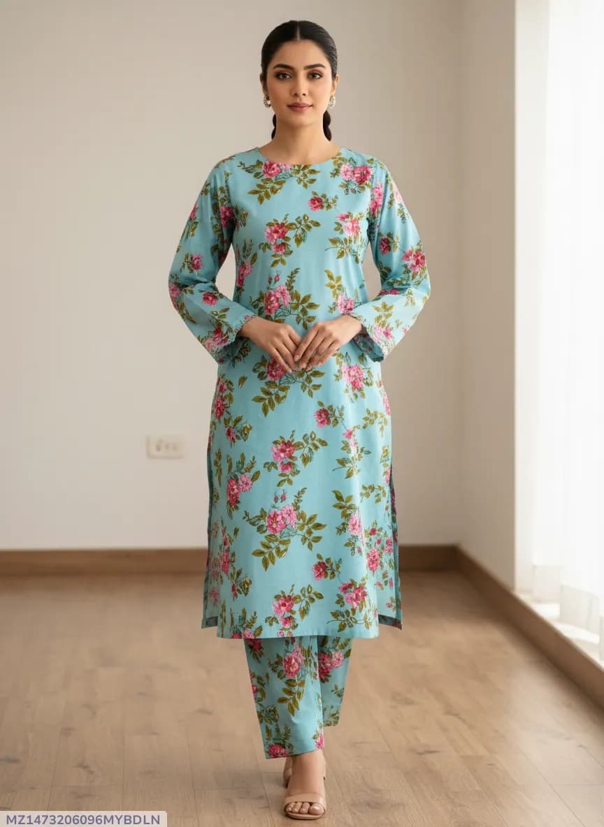Stylish 2 Pcs Women's Unstitched Printed Suit