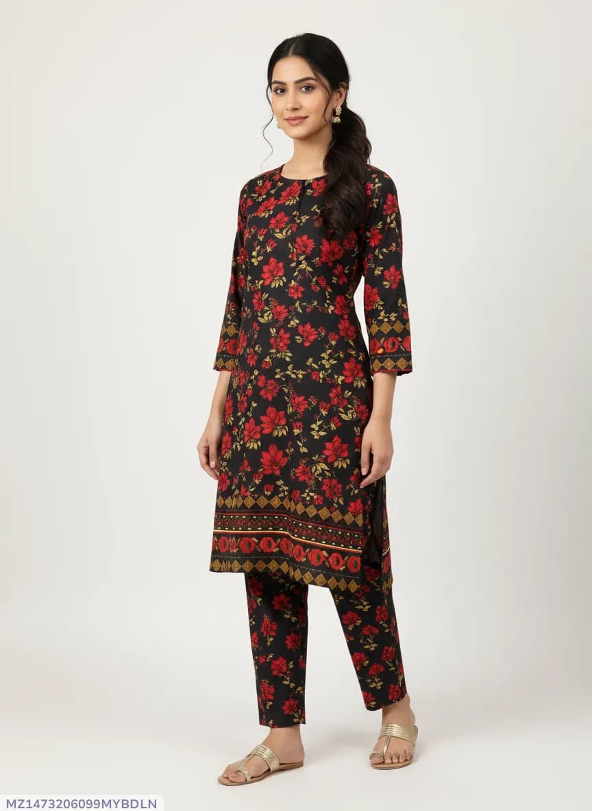 Stylish 2 Pcs Women's Unstitched Printed Suit