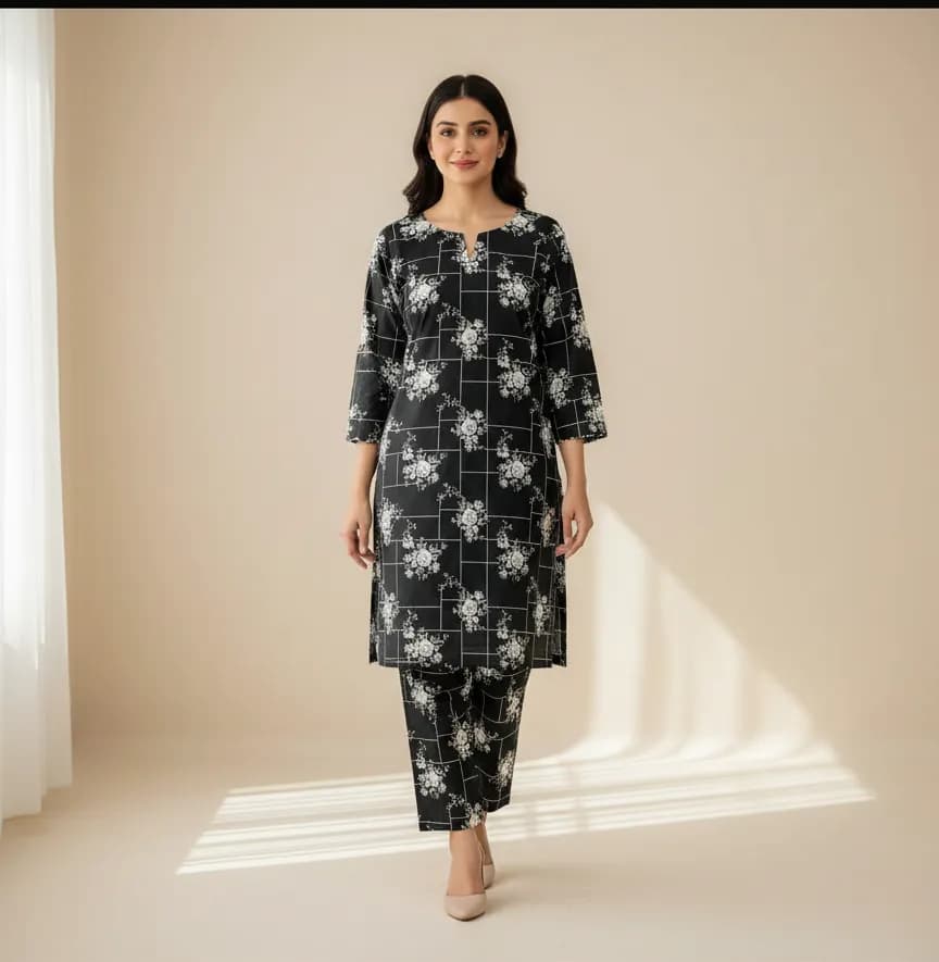 Stylish 2 Pcs Women's Unstitched Printed Suit