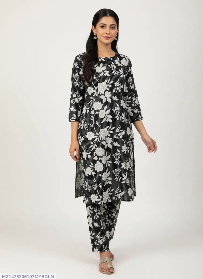 Stylish 2 Pcs Women's Unstitched Printed Suit