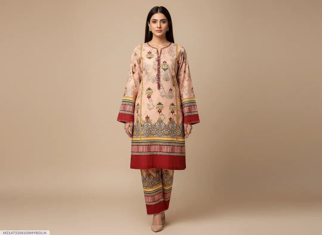 Stylish 2 Pcs Women's Unstitched Printed Suit