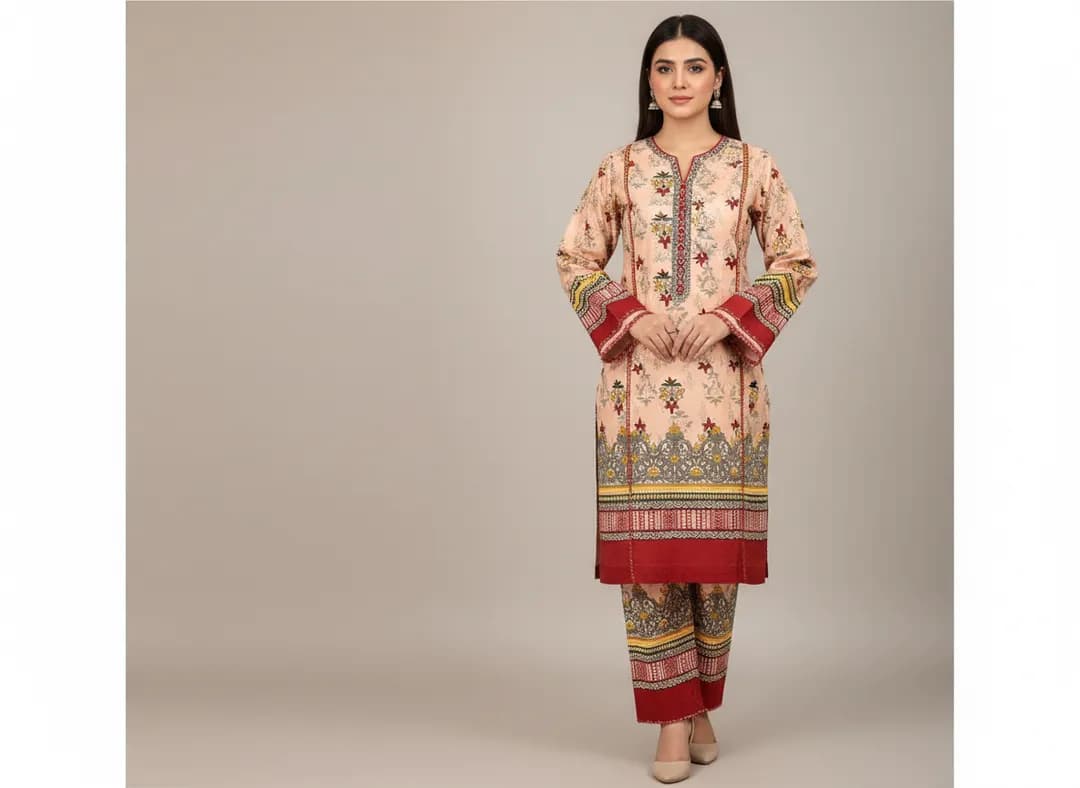 Stylish 2 Pcs Women's Unstitched Printed Suit