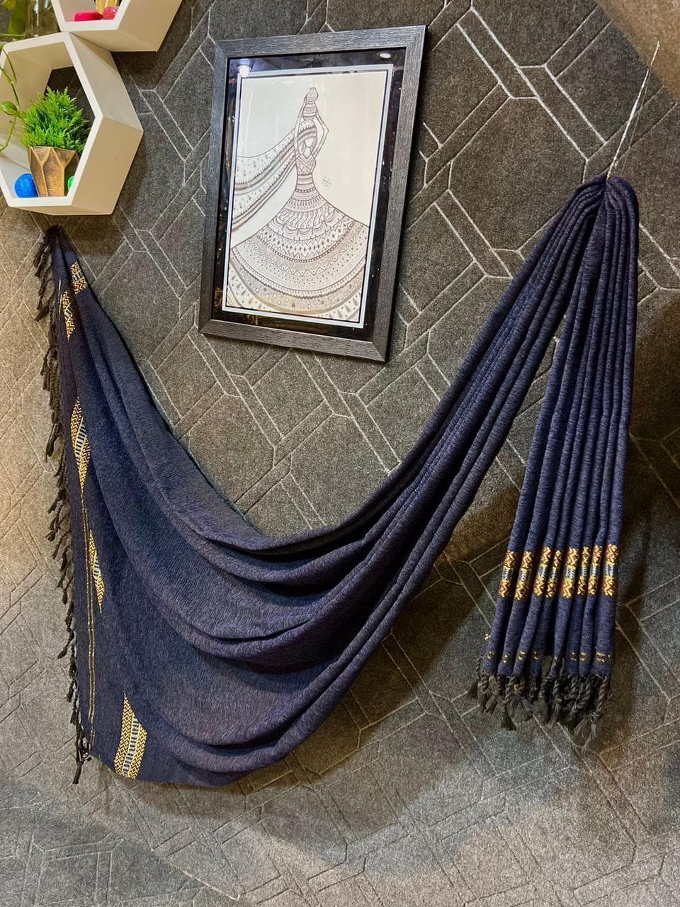 Grey Velvet Shawl for Women, 3 Yard, Elegant & Durable