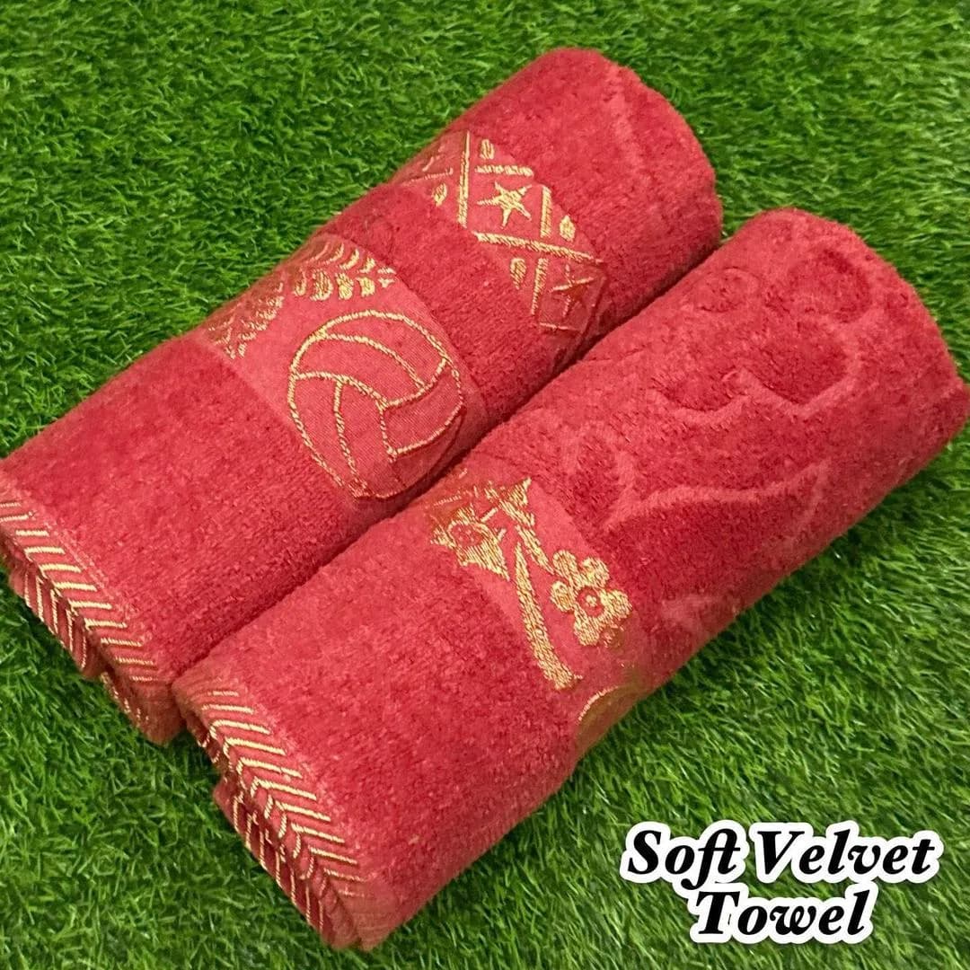 Red Velvet Bath Towel Set 2 Pcs 54x27"
