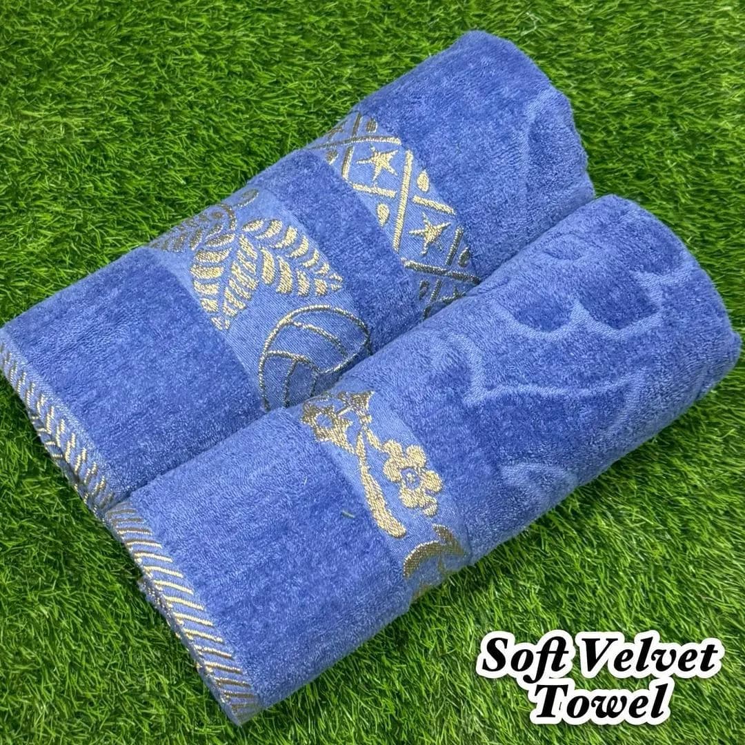 Blue Velvet Embroidered Towel Set for Men