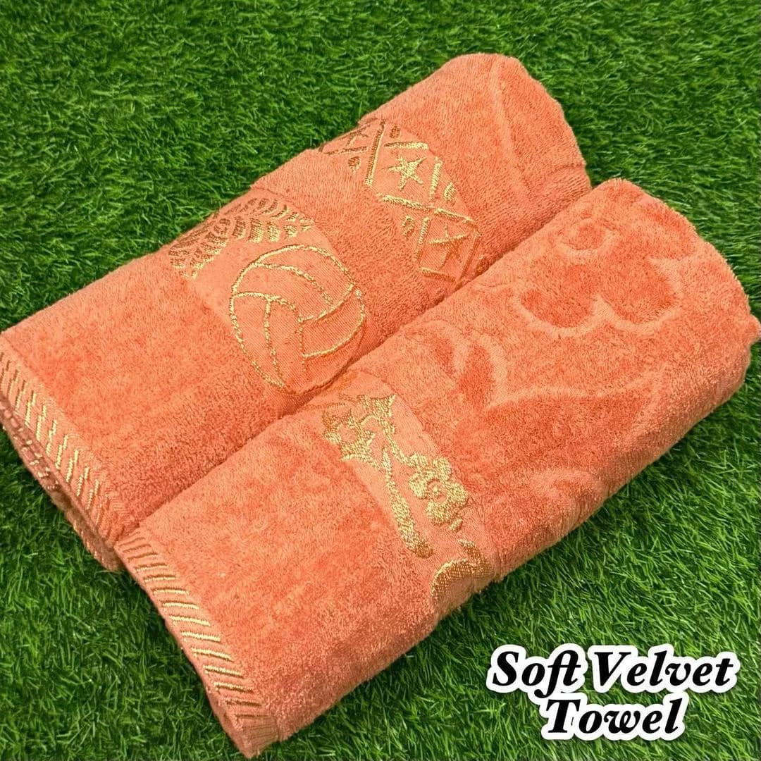 Orange Velvet Bath Towel Set 2 Pcs 54x27"
