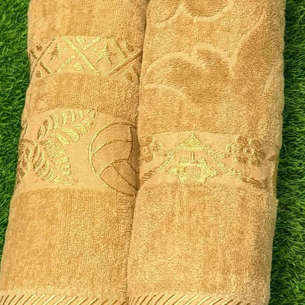 Soft Velvet Towel Set Brown Embroidered