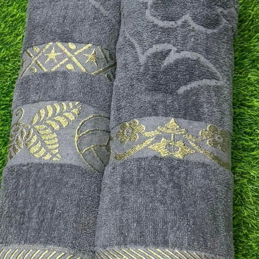 Grey Velvet Bath Towel Set 2 Pcs 54x27"