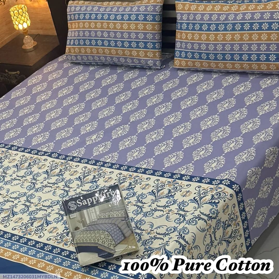 100% Pure Cotton Double Bedsheet Set Blue