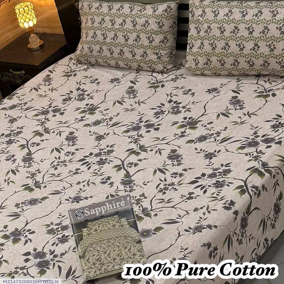 100% Pure Cotton Printed Bedsheet Set Double Bed Brown