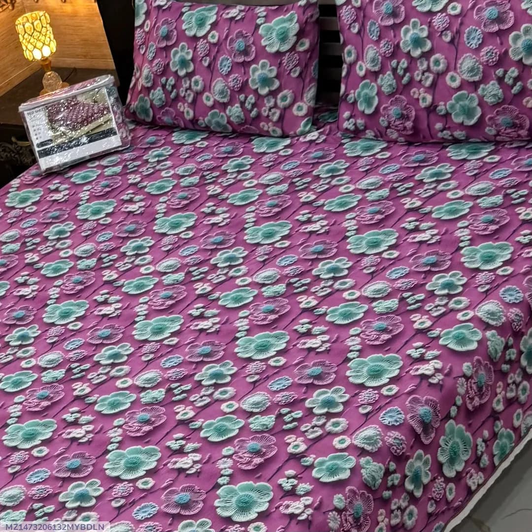 Vibrant 3 Pcs 7D Digital Micro Cotton Printed Double Bedsheet