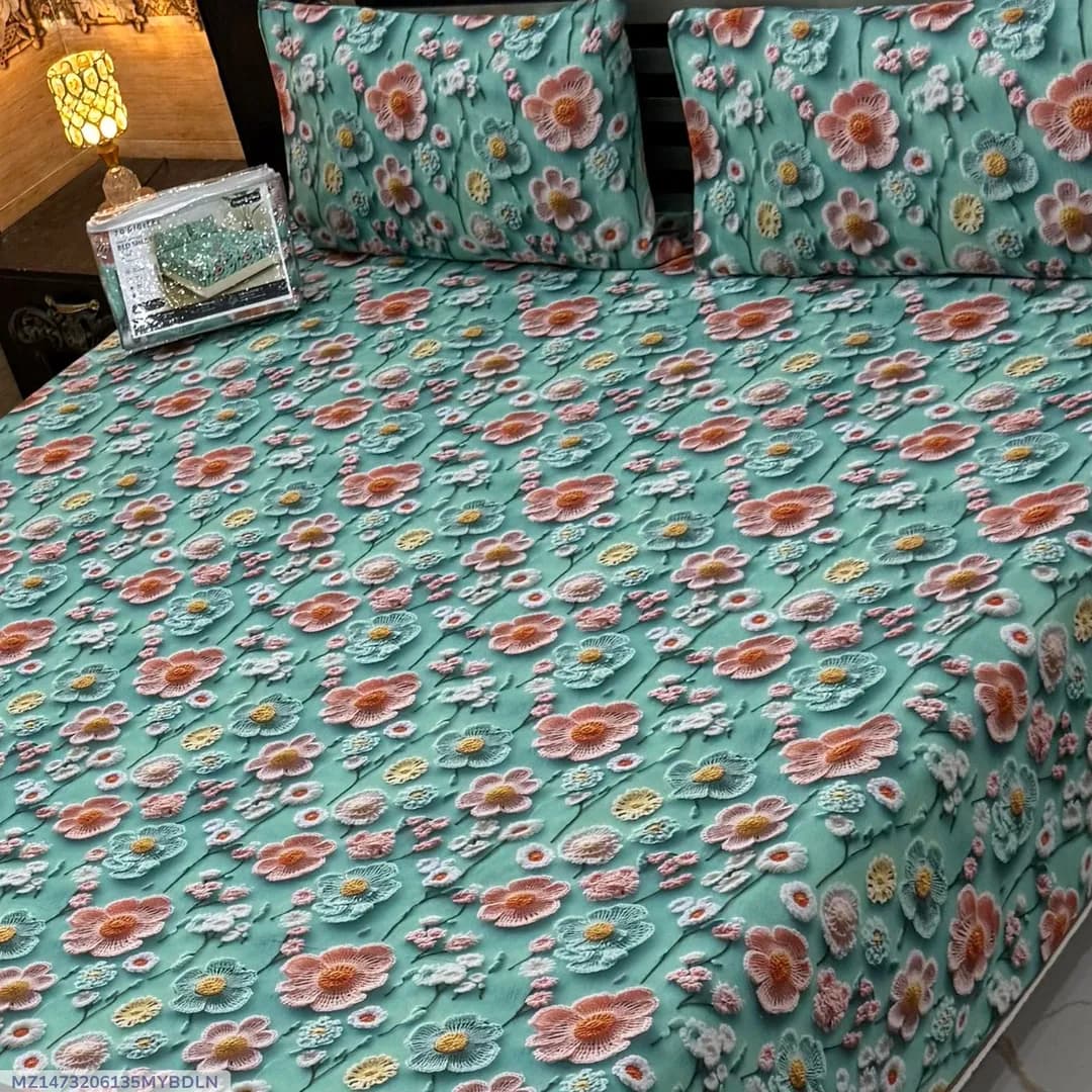 Vibrant 3 Pcs 7D Digital Micro Cotton Printed Double Bedsheet