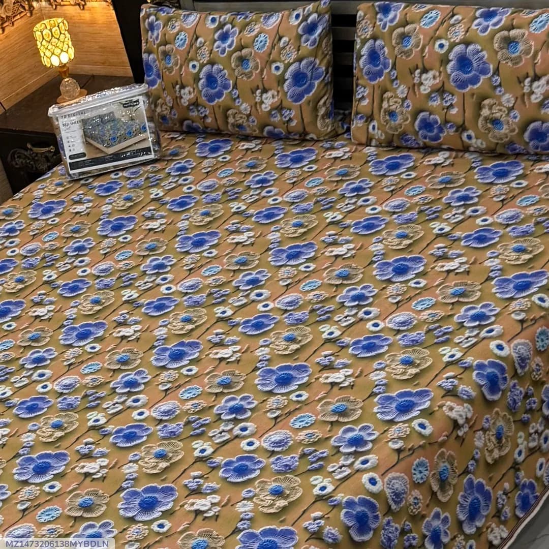 Vibrant 3 Pcs 7D Digital Micro Cotton Printed Double Bedsheet