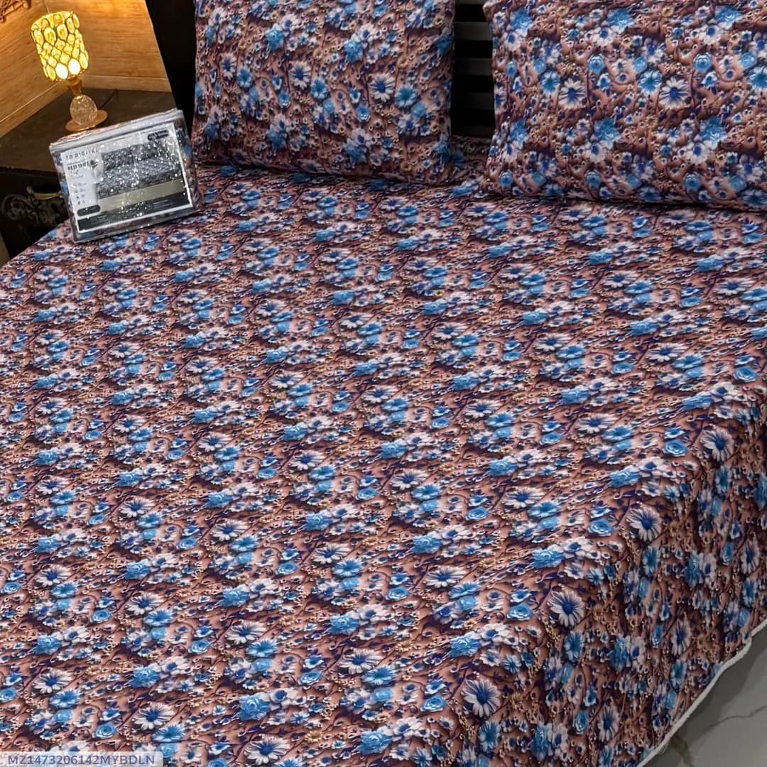 Vibrant 3 Pcs 7D Digital Micro Cotton Printed Double Bedsheet