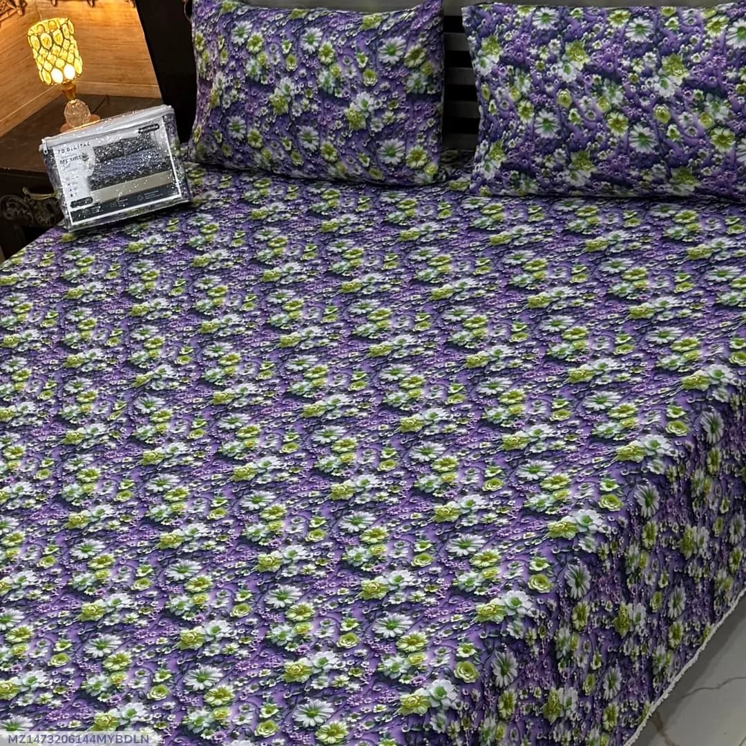 Vibrant 3 Pcs 7D Digital Micro Cotton Printed Double Bedsheet