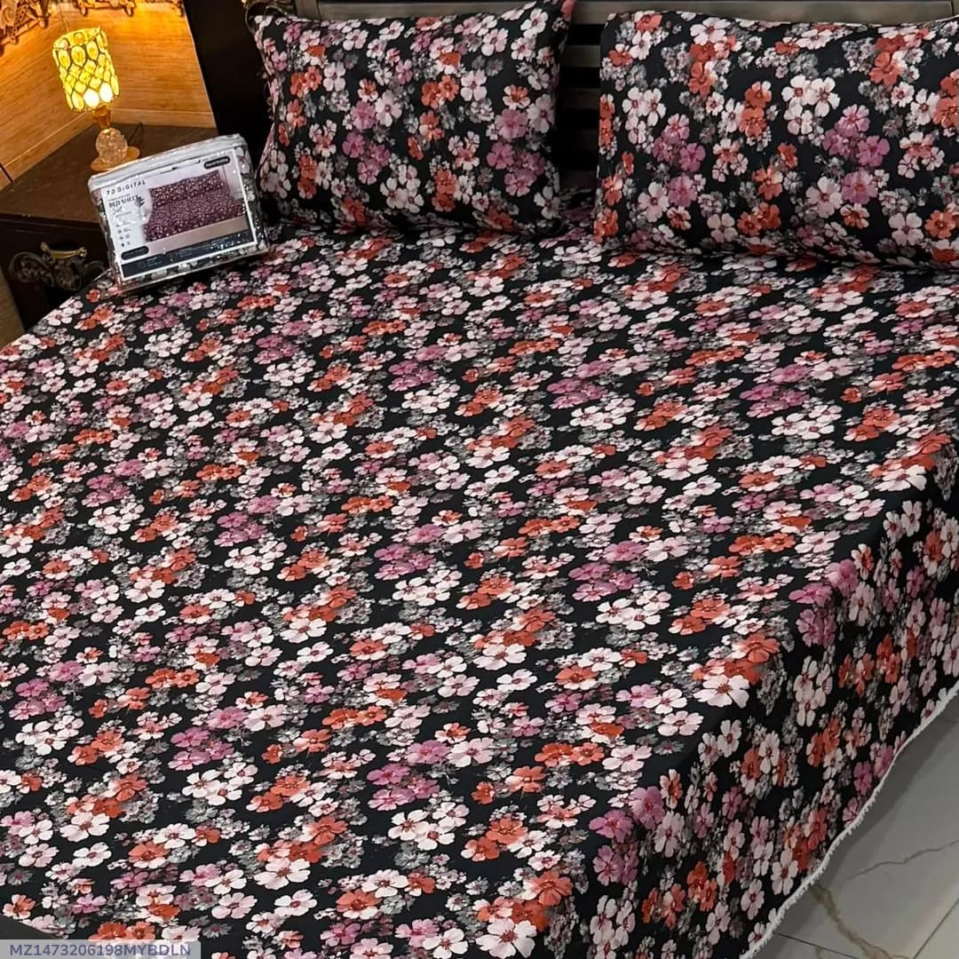 Vibrant 3 Pcs 7D Digital Micro Cotton Printed Double Bedsheet