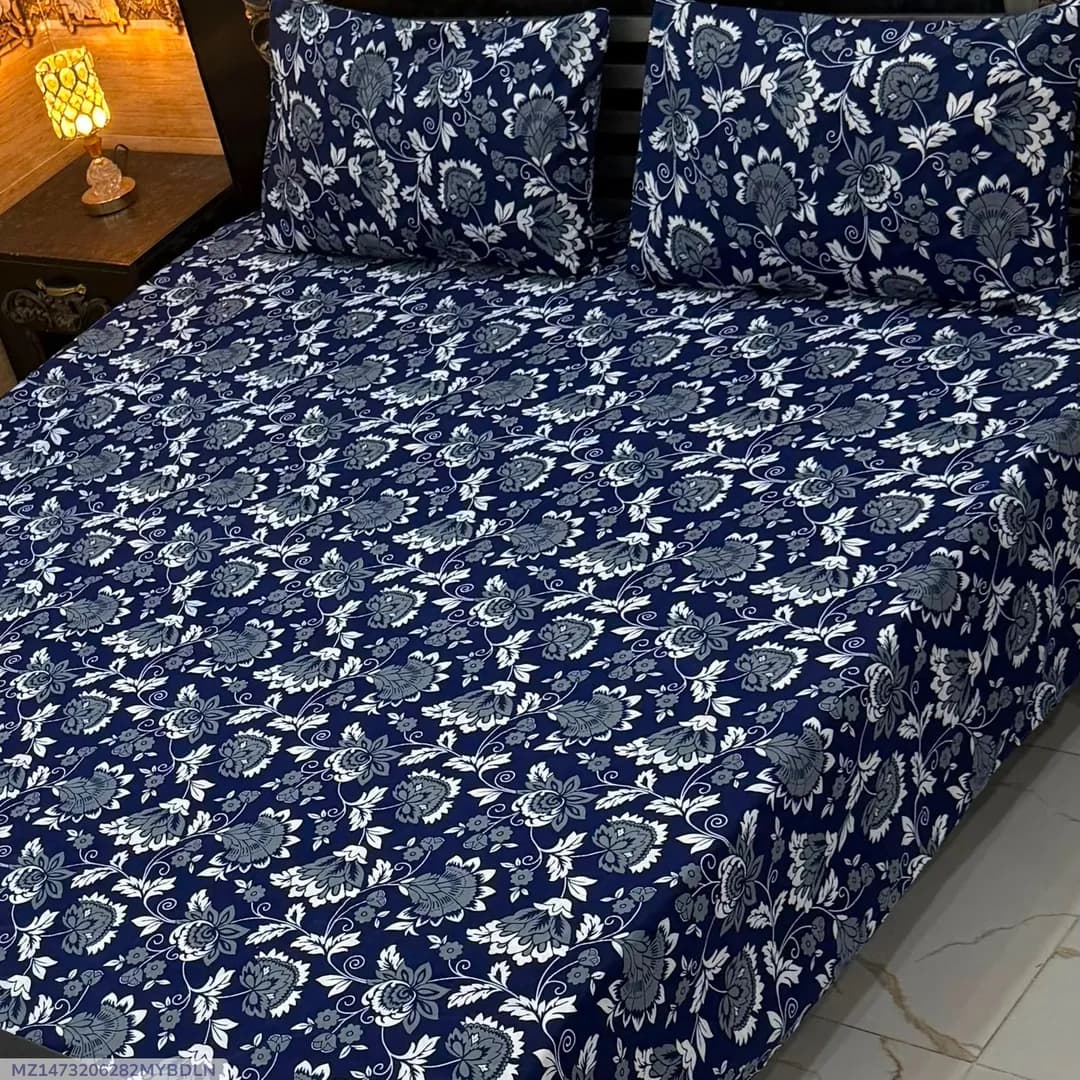 Vibrant 3 Pcs Crystal Cotton Printed Double Bedsheet