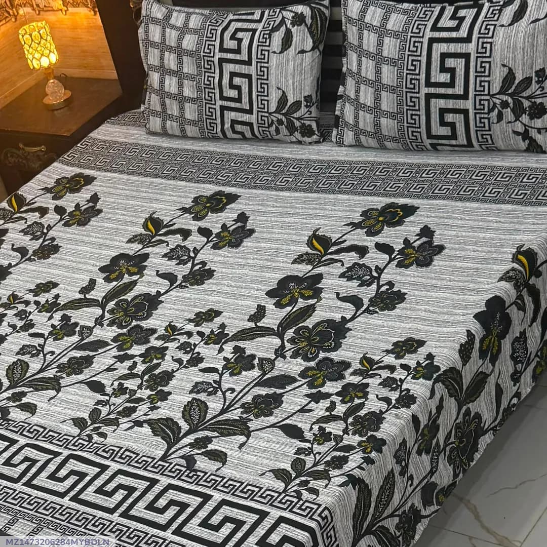 Vibrant 3 Pcs Crystal Cotton Printed Double Bedsheet