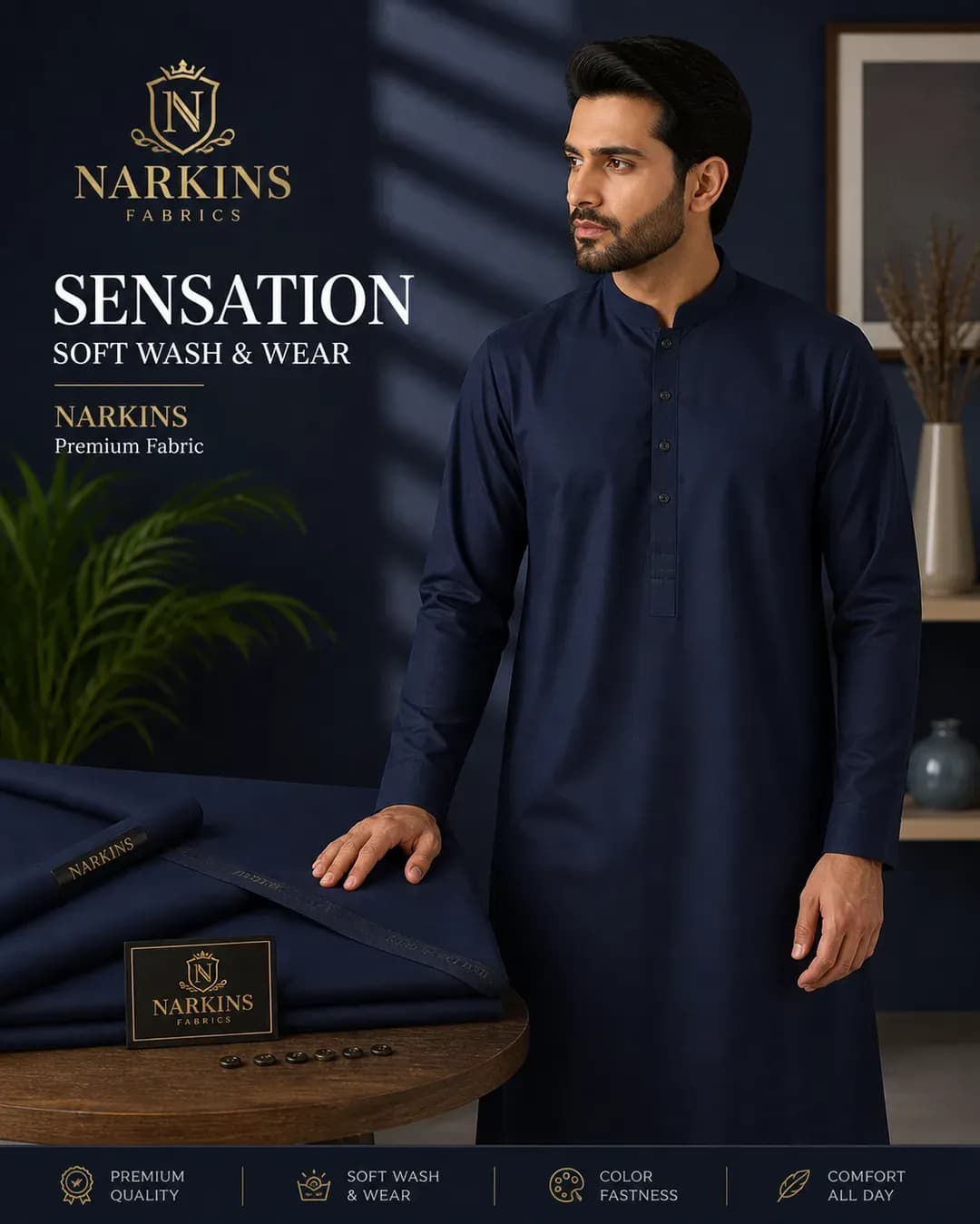 Narines Soft Wash Wear Blue Suit All Season