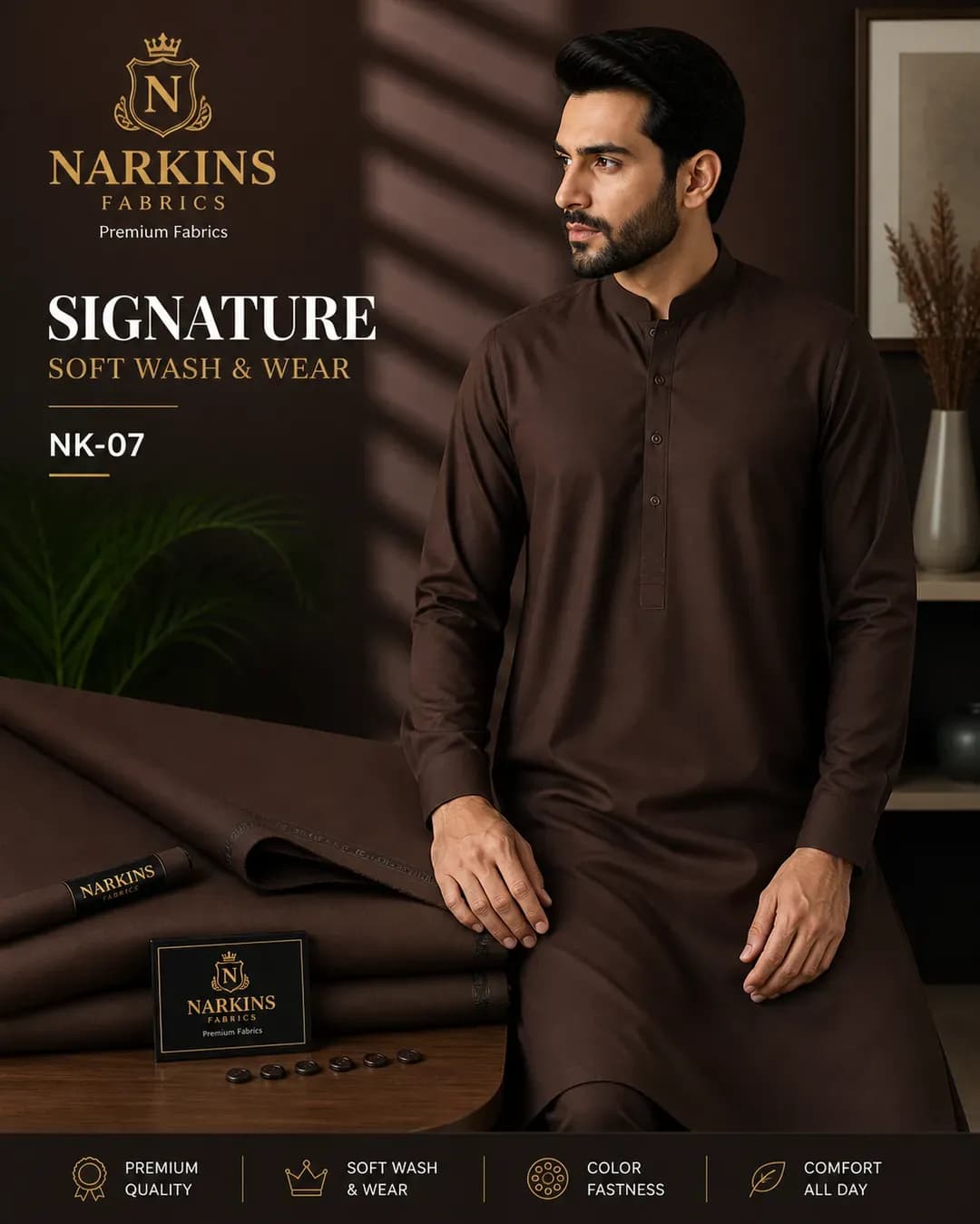 Men Brown Wash & Wear Suit All Season