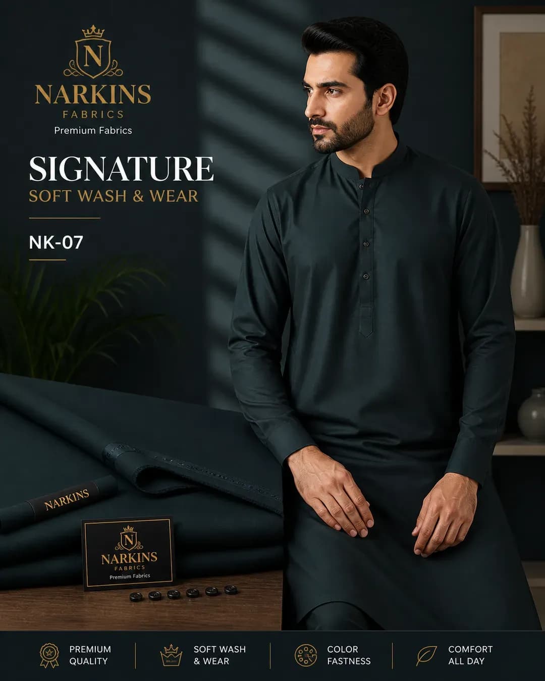 Men Signature Wash & Wear Suit Green All Season